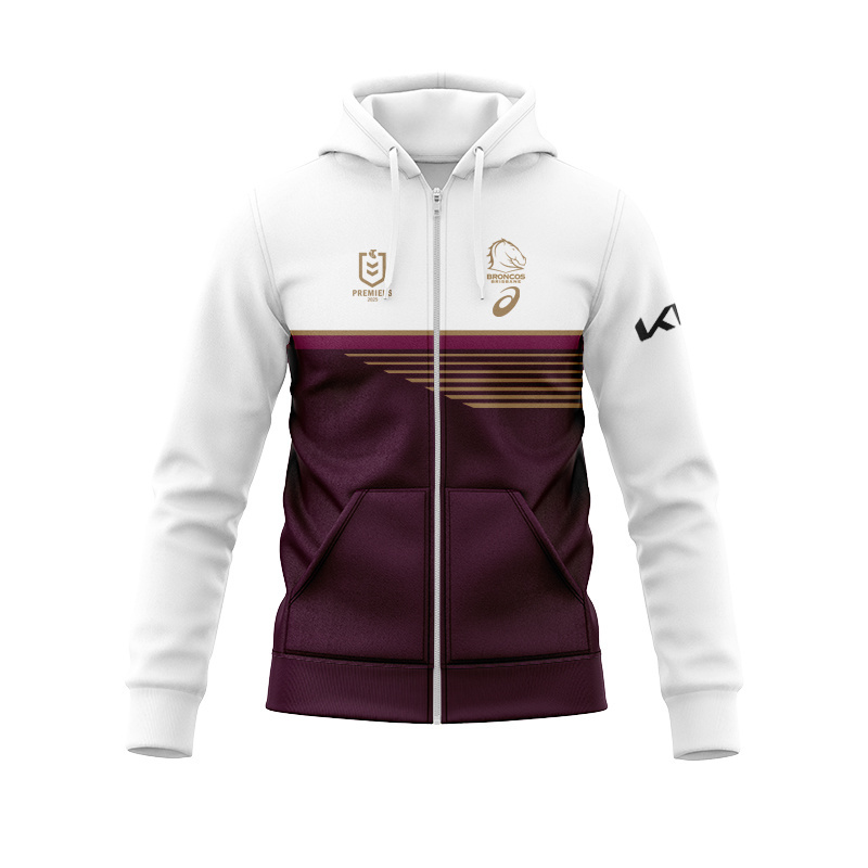 NRL Brisbane Broncos 2025 Premiers Zipper Brown Hoodie
