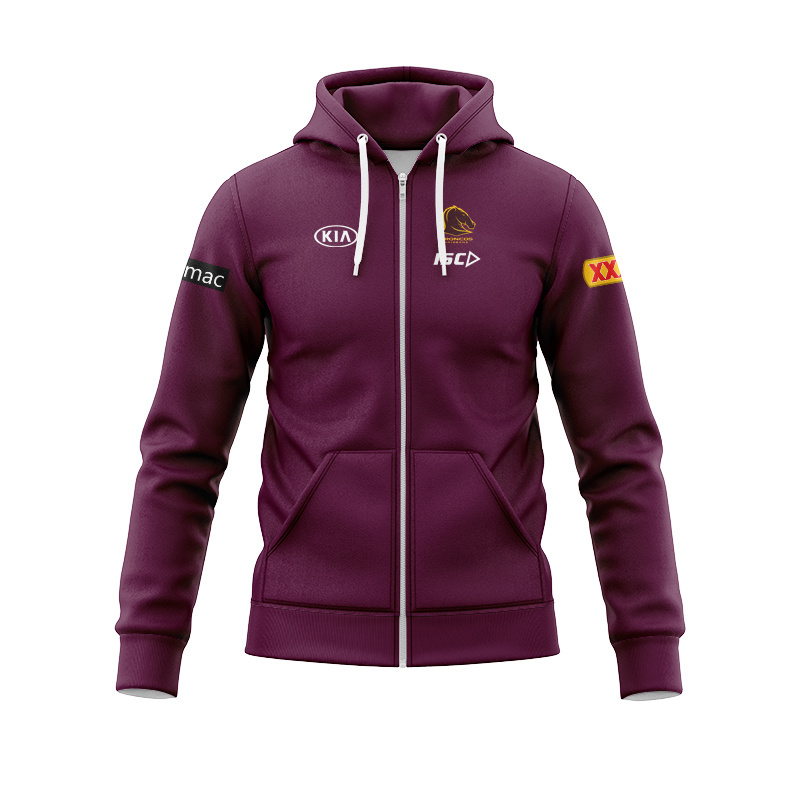 NRL Brisbane Broncos 2025 Mulberry Media Zipper Hoodie