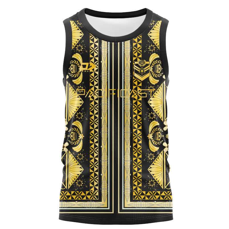 Tonga Rugby League 2025 Captains Run Black/Gold Singlet