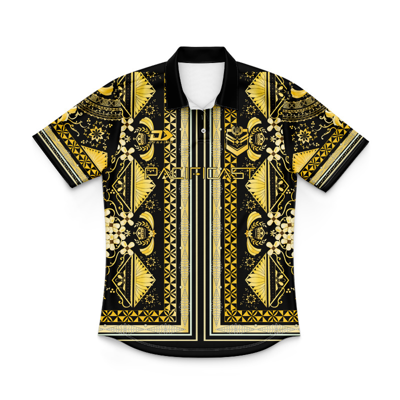 Kid's Tonga Rugby League 2025 Captains Run Black/Gold Polo Jersey