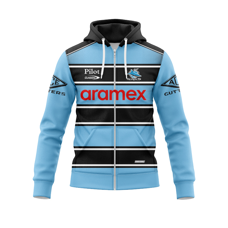 NRL Cronulla-Sutherland Sharks 2025 Warm Up Zipper Hoodie
