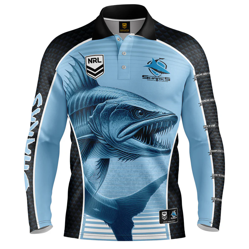 NRL Cronulla-Sutherland Sharks 2025 Barracuda Fishing Shirt
