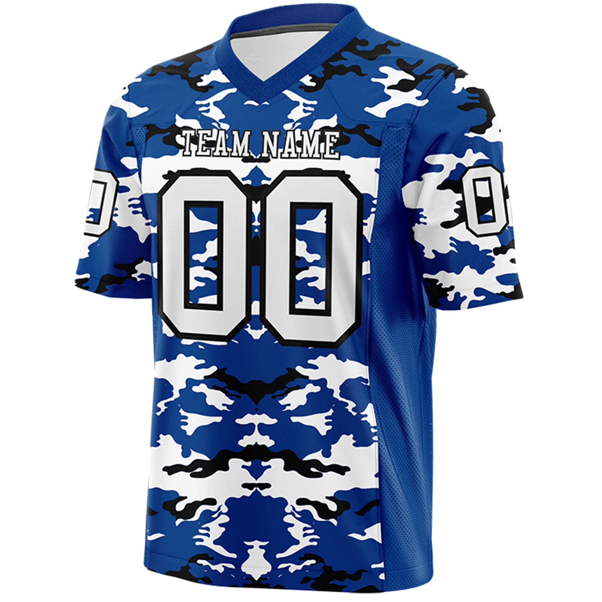 Custom Blue White-Black Mesh Camo Football Jersey