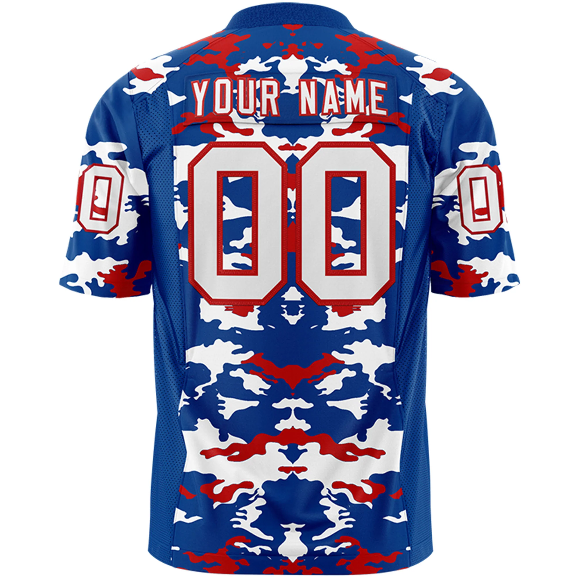 Custom Blue White-Red Mesh Camo Football Jersey