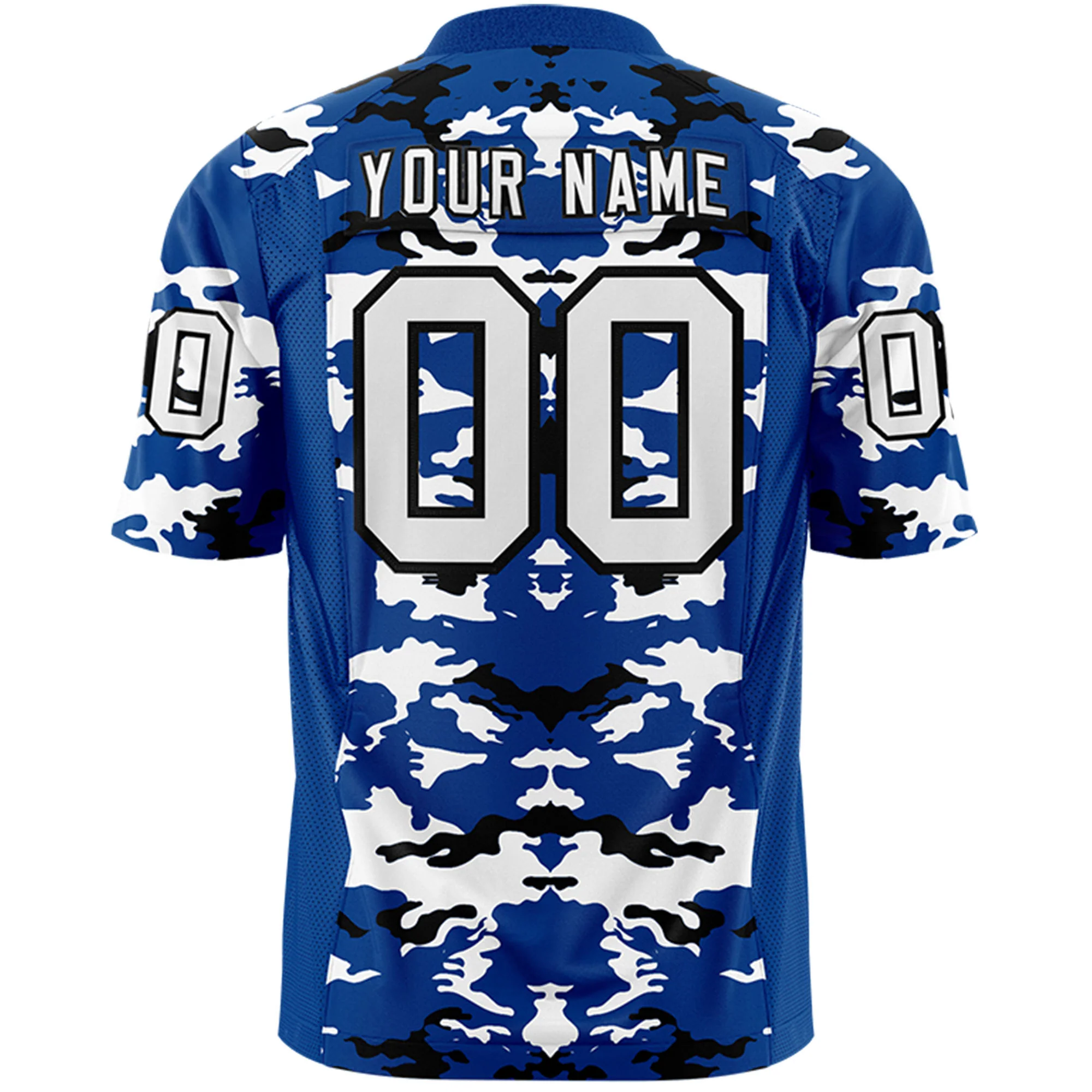 Custom Blue White-Black Mesh Camo Football Jersey