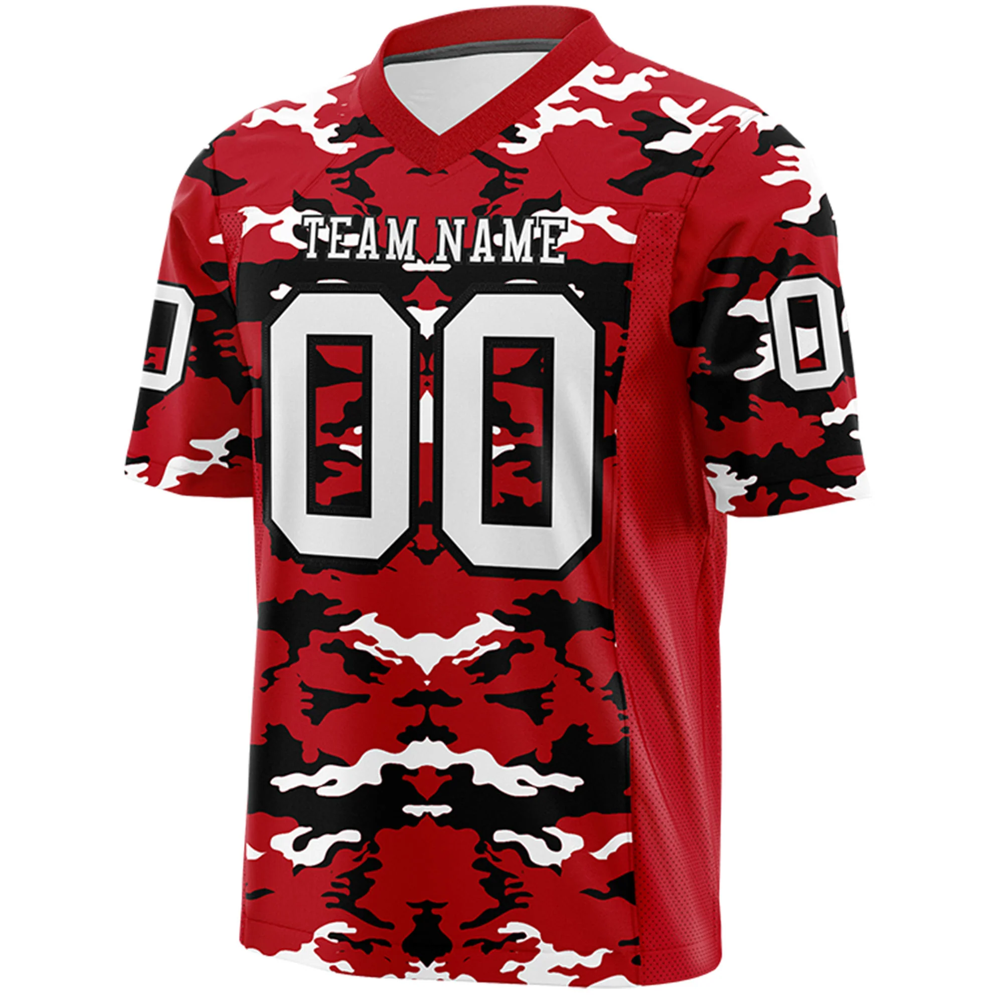 Custom  Red Black-White Mesh Camo Football Jersey