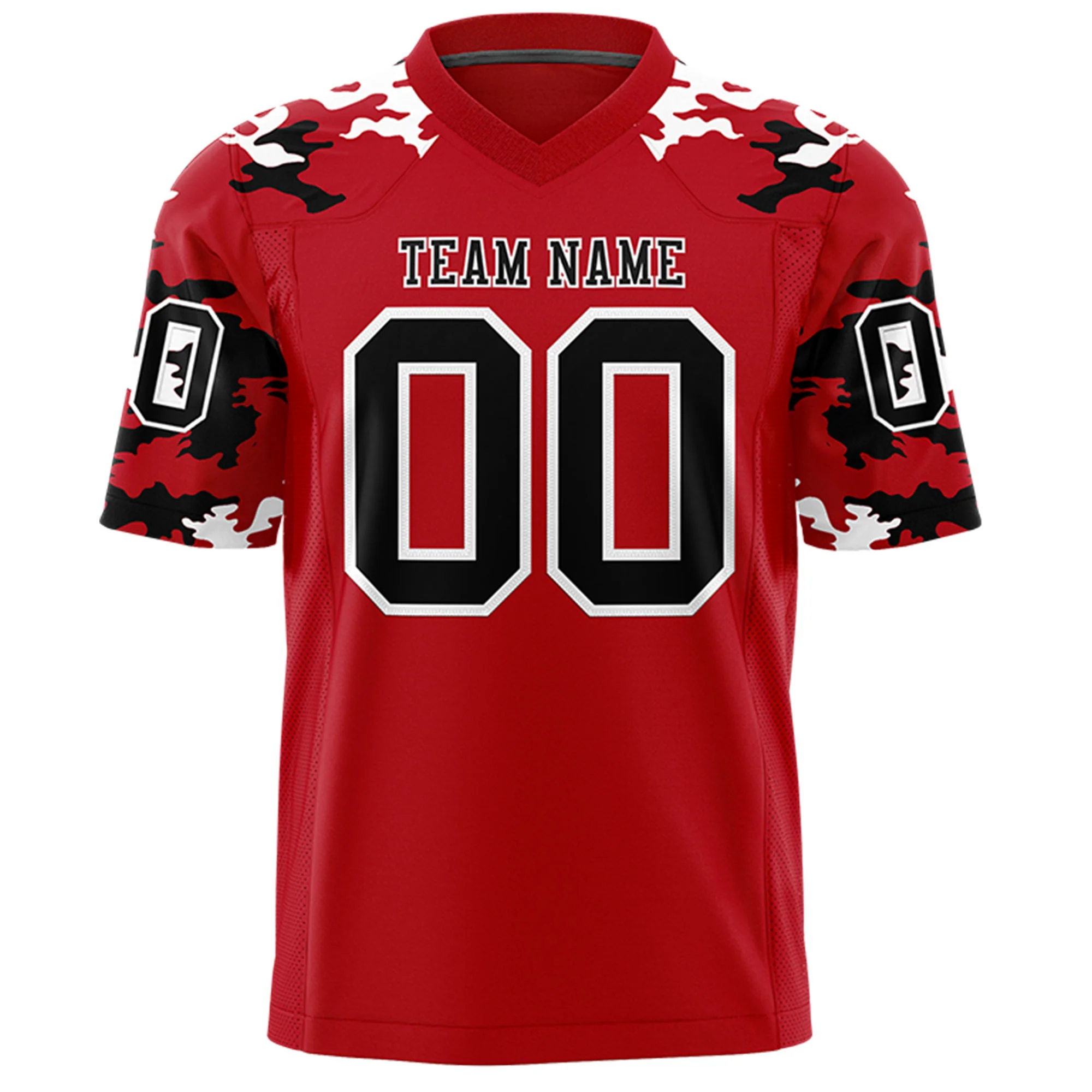 Custom  Red Black-White Mesh Camo Football Jersey