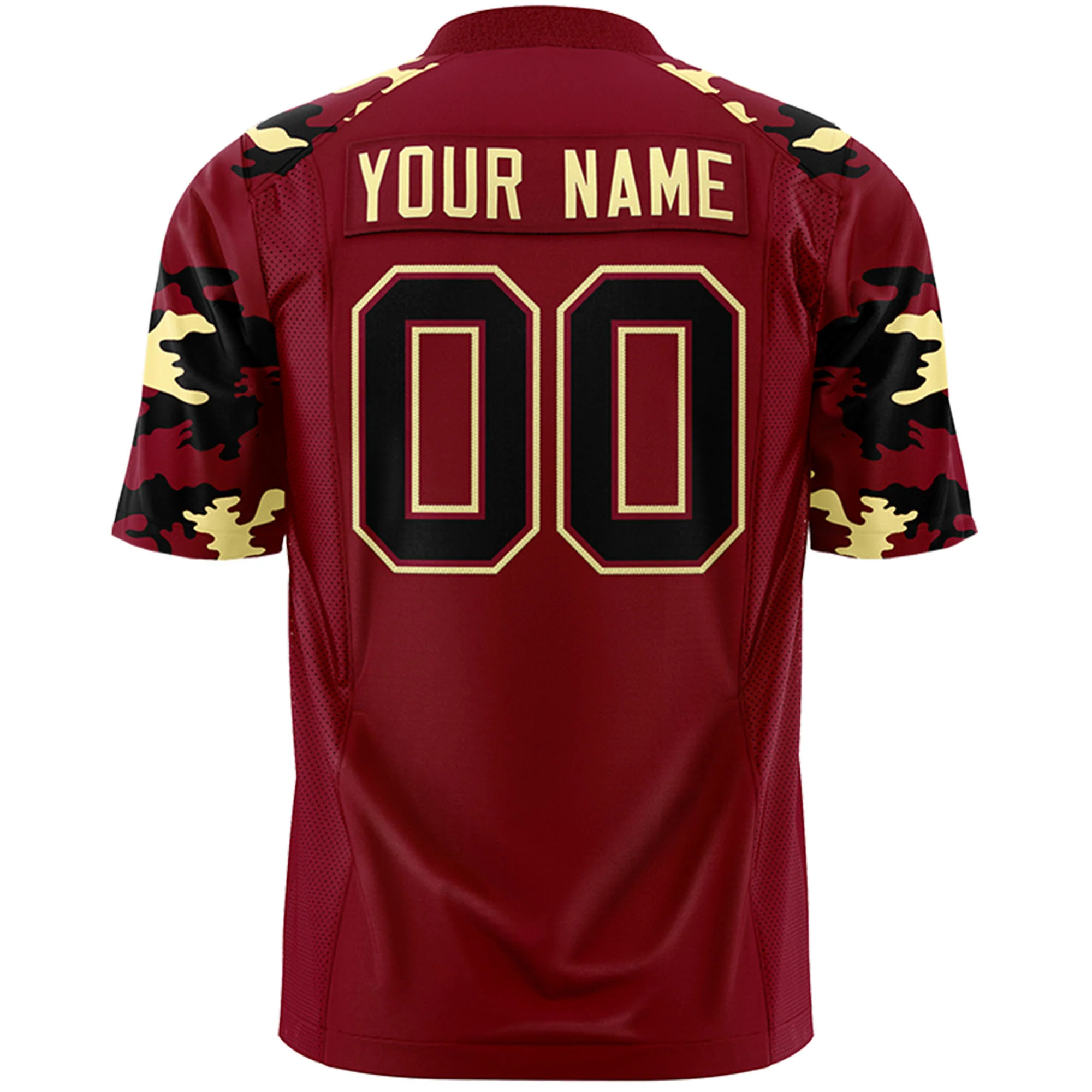 Custom Crimson Black-Old Gold Mesh Camo Football Jersey