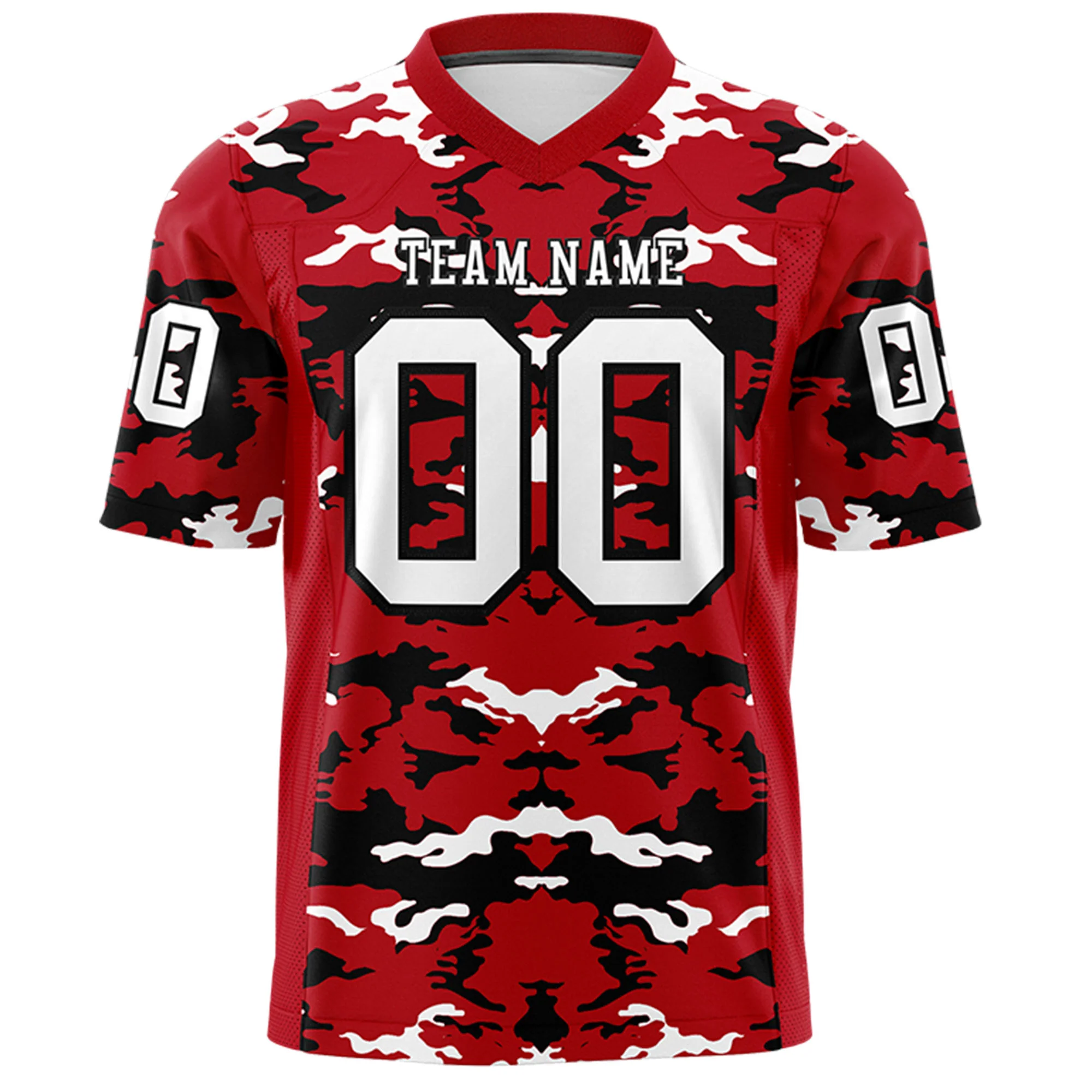 Custom  Red Black-White Mesh Camo Football Jersey