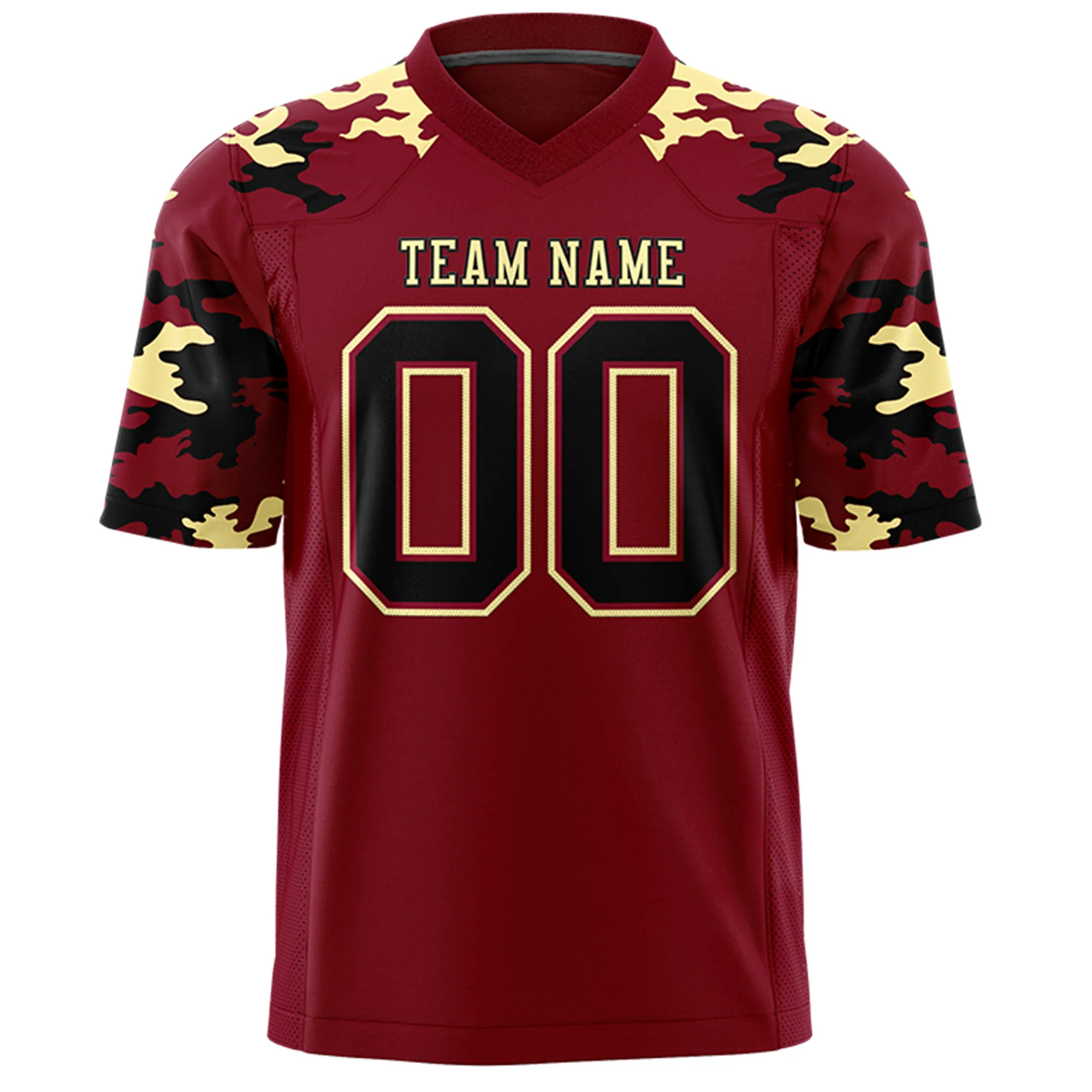 Custom Crimson Black-Old Gold Mesh Camo Football Jersey