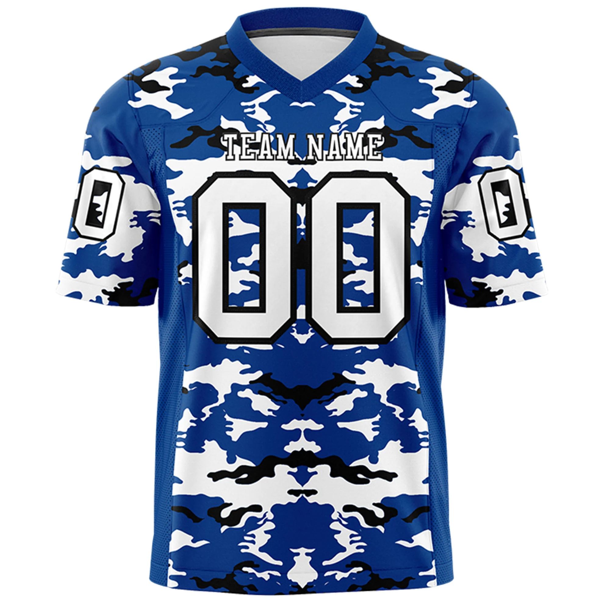 Custom Blue White-Black Mesh Camo Football Jersey