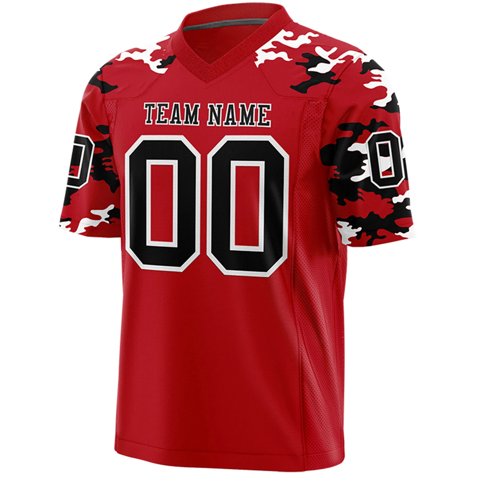 Custom  Red Black-White Mesh Camo Football Jersey