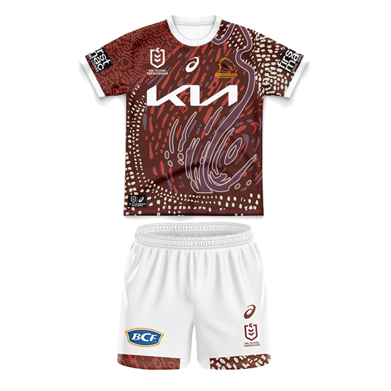 Kid's NRL Brisbane Broncos 2024 Indigenous Jersey+Shorts