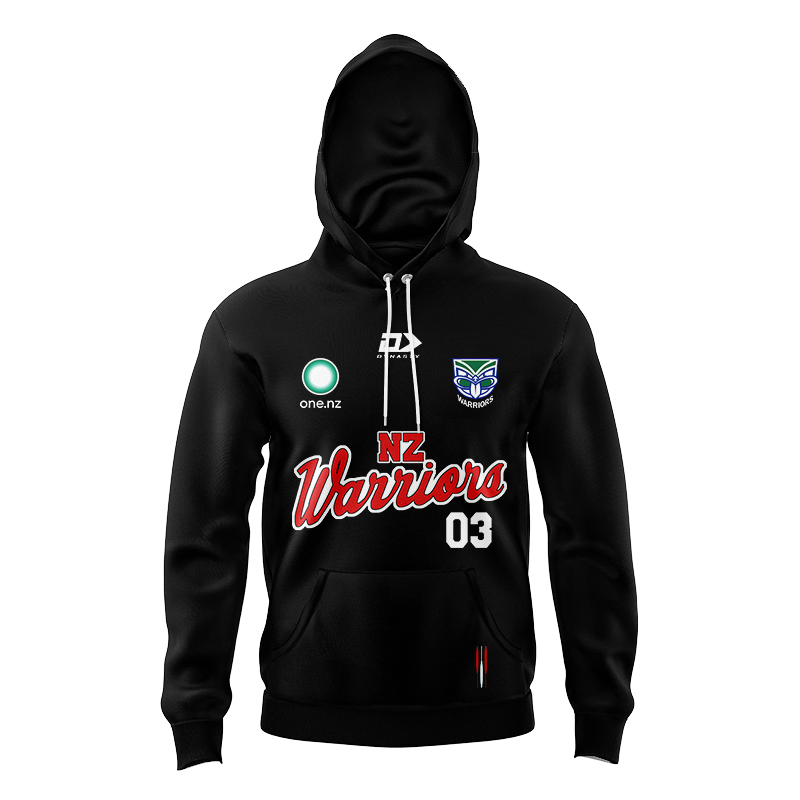 Kid's NRL New Zealand Warriors 2024 Black Warm Up Hoodie
