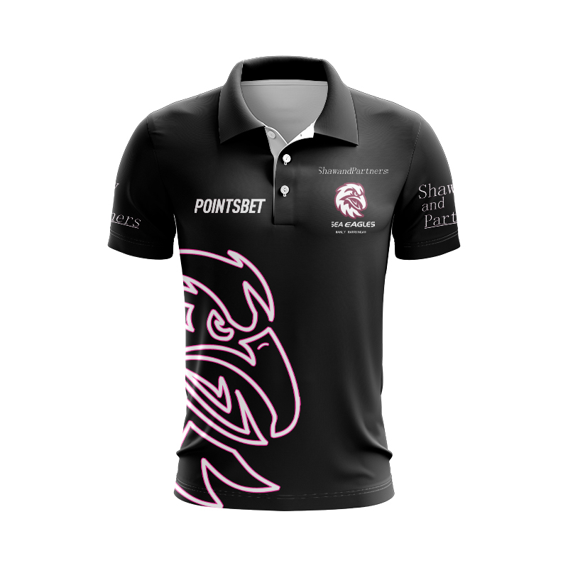 NRL Manly Warringah Sea Eagles 2024 Black Warm Up Polo Shirt