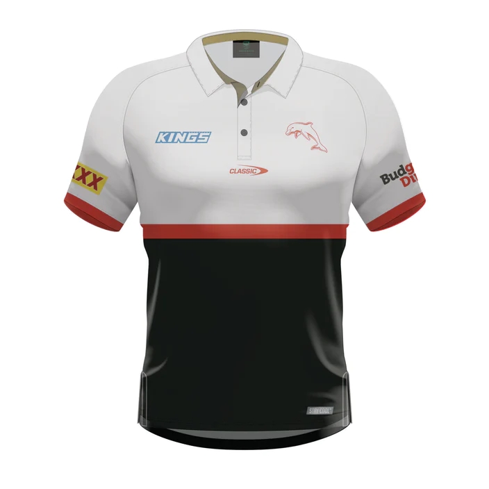 NRL Dolphins 2024 Players White Black Polo Shirt