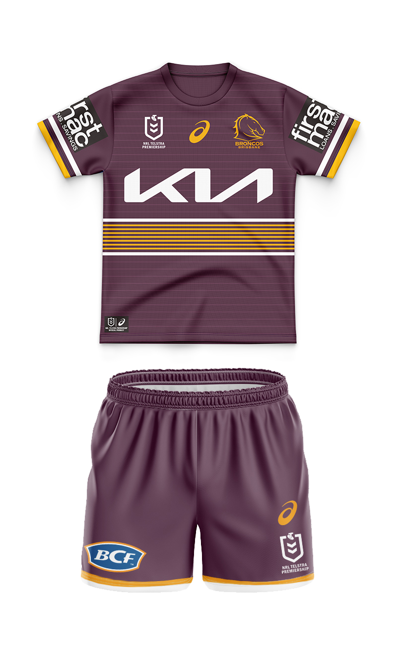 Kid's NRL Brisbane Broncos 2022 Home Jersey+Shorts