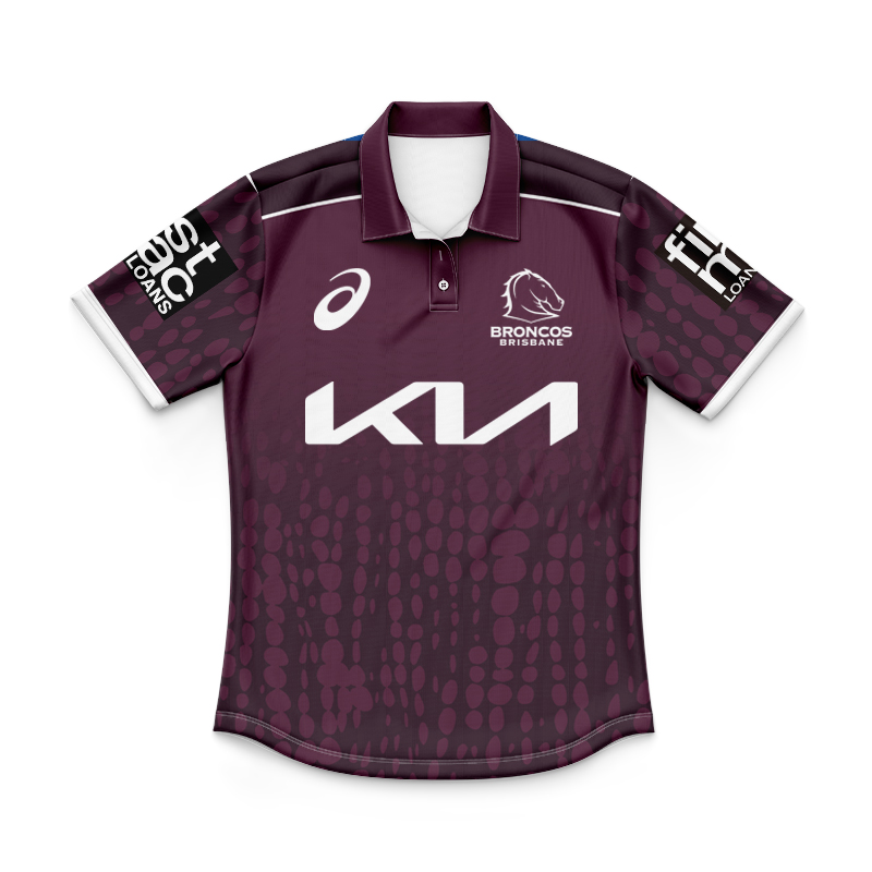 Kid's NRL Brisbane Broncos 2025 Maroon Training Polo Shirt