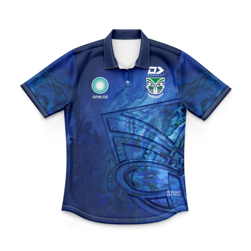 Kid's NRL New Zealand Warriors 2025 Paua Warm Up Polo Shirt