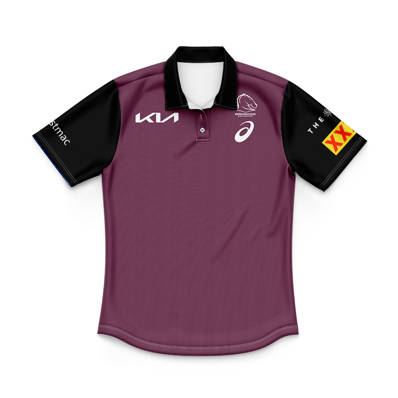 Kid's NRL Brisbane Broncos 2024 Maroon Training Polo Shirt