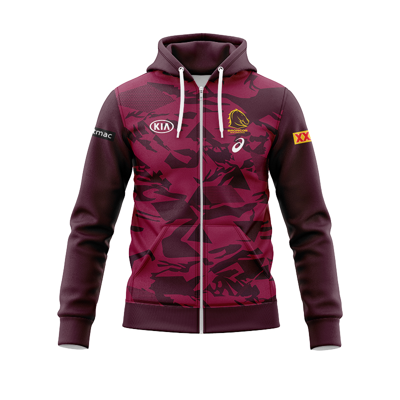 NRL Brisbane Broncos 2021 Brown Zipper Hoodie