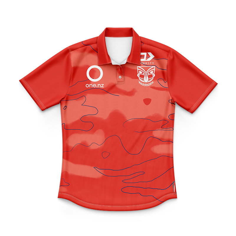 Kid's NRL New Zealand Warriors 2024 Dynasty Orange Training Polo Shirt