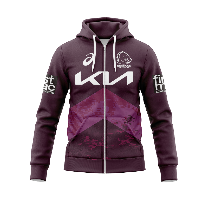 NRL Brisbane Broncos 2024 Maroon Zipper Hoodie