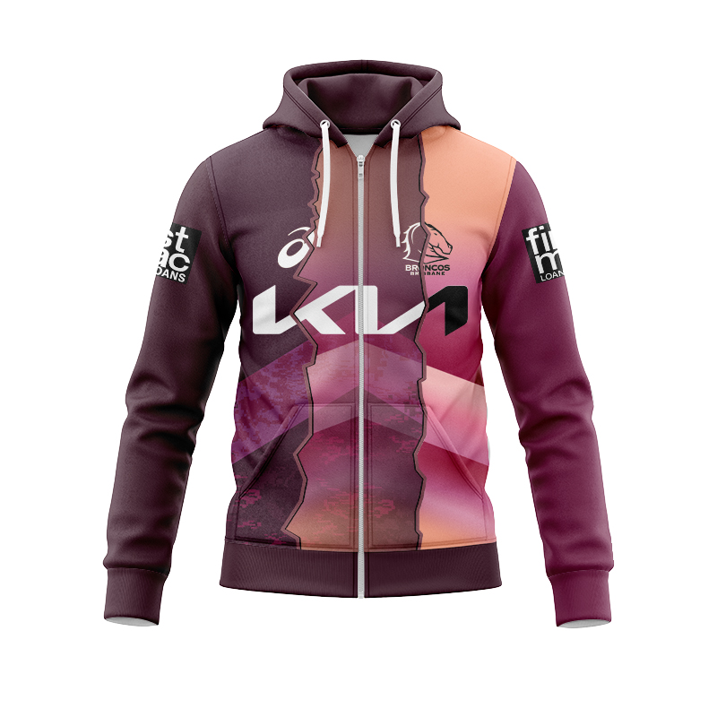 NRL Brisbane Broncos 2024 Sunstone Training Mix Zipper Hoodie