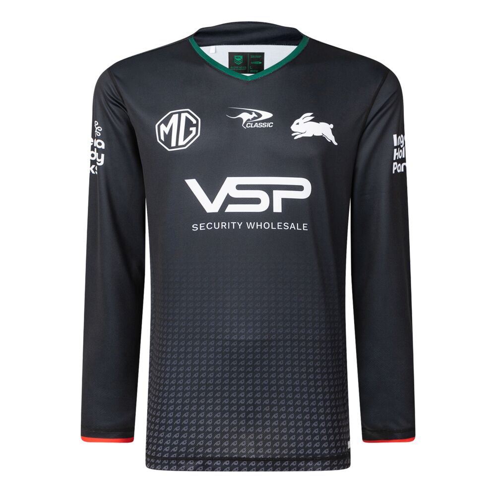 NRL South Sydney Rabbitohs 2025 Black Pro Long Sleeve Training Jersey
