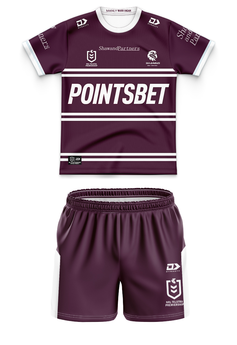 Kid's NRL Manly Warringah Sea Eagles 2024 Home Jersey+Shorts