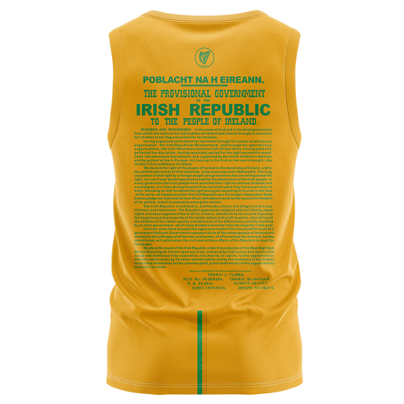 Men's Ireland 1916 Commemoration Yellow Green GAA Sleeveless Jersey
