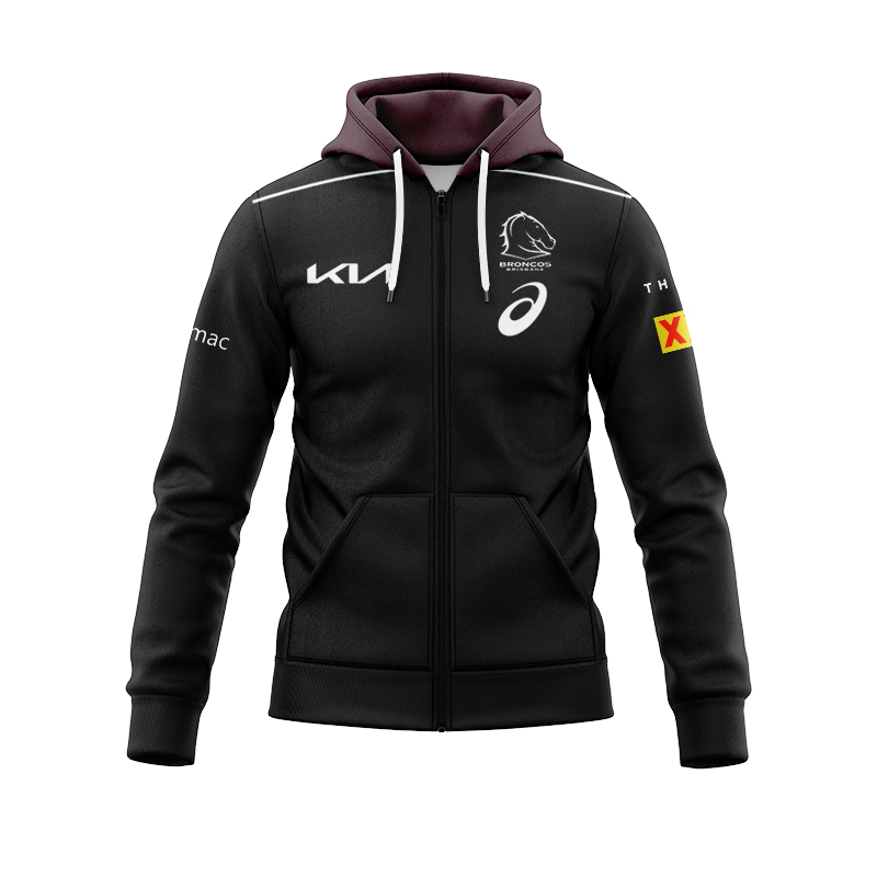 NRL Brisbane Broncos 2025 Black Team Zipper Hoodie