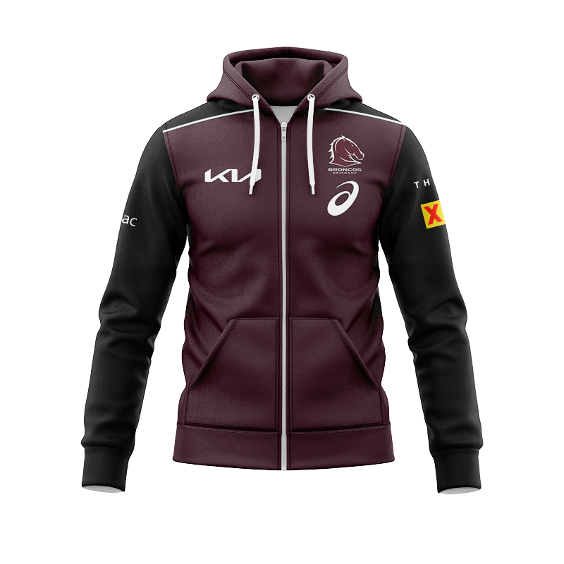 NRL Brisbane Broncos 2025 Maroon Training Zipper Hoodie