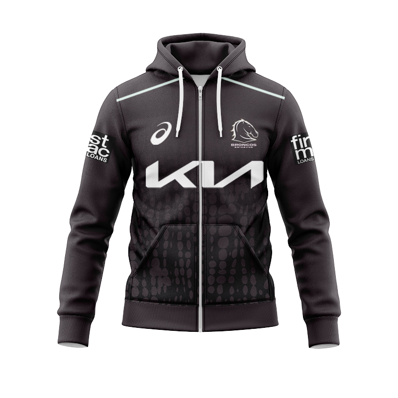 NRL Brisbane Broncos 2025 Black Training Zipper Hoodie