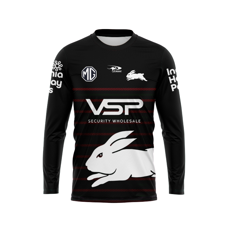 NRL South Sydney Rabbitohs 2024 Long Sleeve Black Warm Up Jersey