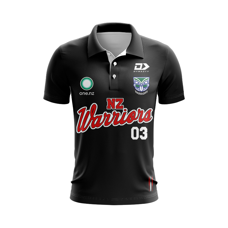 NRL New Zealand Warriors 2024 Black Warm Up Polo Shirt