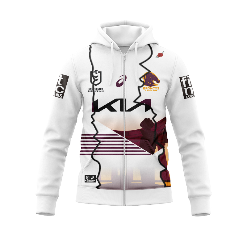 NRL Brisbane Broncos 2024 ANZAC Mix Zipper Hoodie