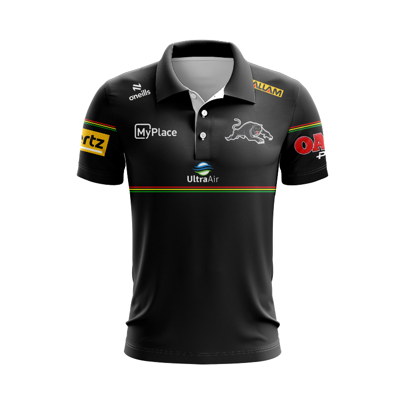 NRL Penrith Panthers 2025 Black Media Polo Shirt
