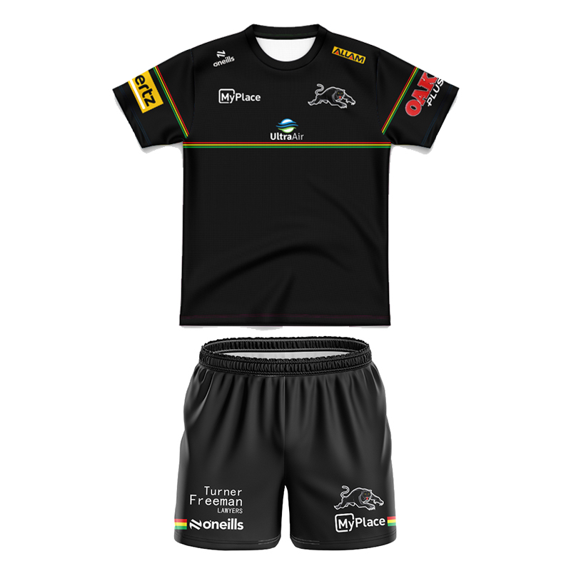 Kid's NRL Penrith Panthers 2025 Black Media Jersey+Shorts