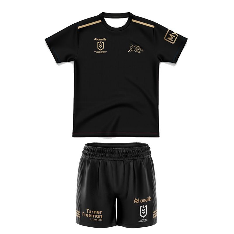 Kid's NRL Penrith Panthers 2025 Black Retro Training Jersey+Shorts