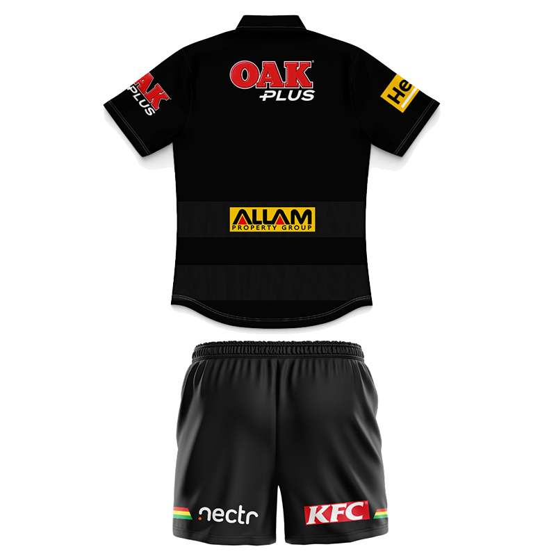 Kid's NRL Penrith Panthers 2025 Black Training Polo Jersey+Shorts
