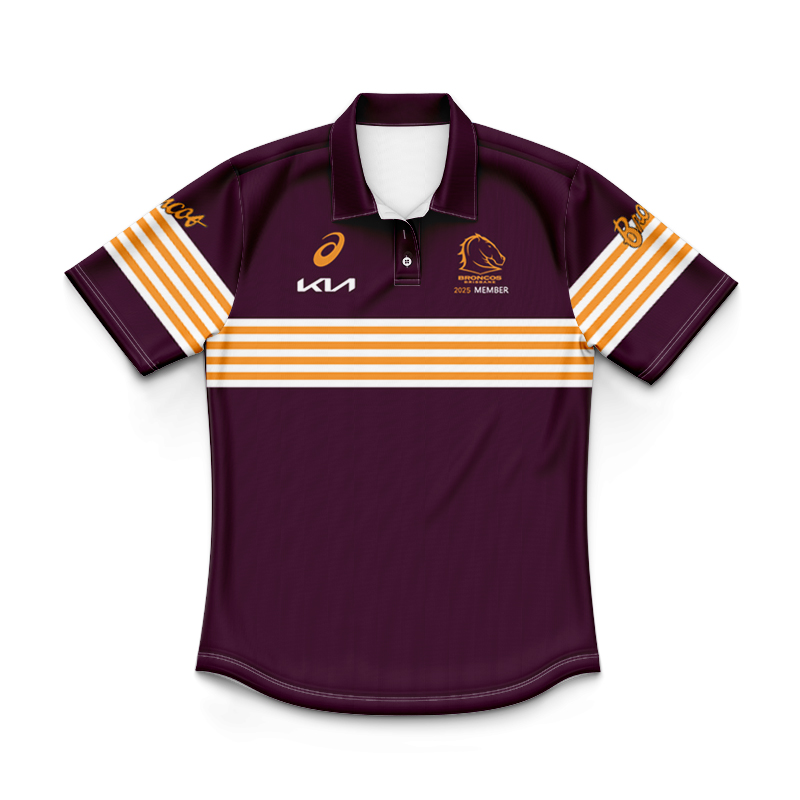 Kid's NRL Brisbane Broncos 2025 Mulberry Media Polo Shirt
