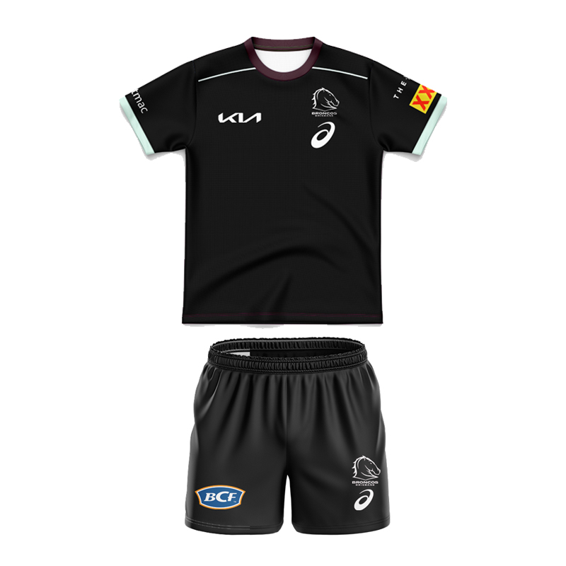 Kid's NRL Brisbane Broncos 2025 Black Team Jersey+Shorts