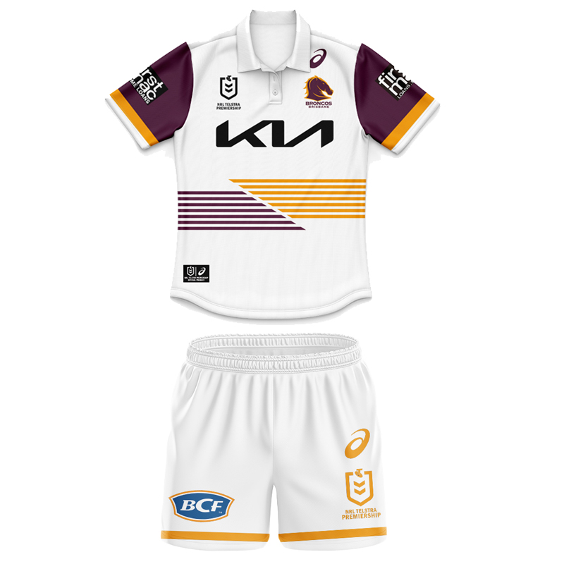 Kid's NRL Brisbane Broncos 2025 Away Polo Jersey+Shorts