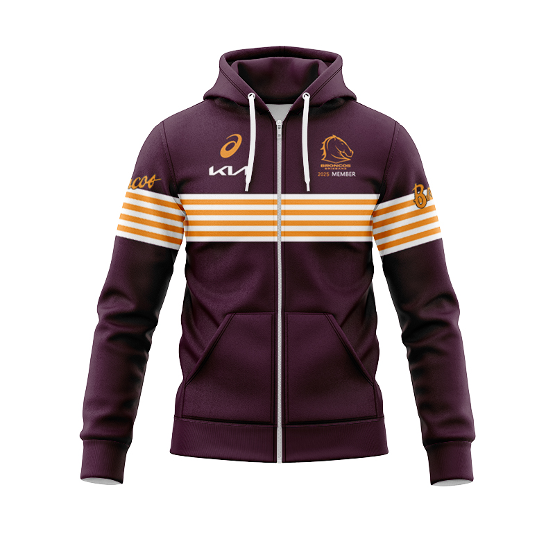 NRL Brisbane Broncos 2025 Mulberry Media Zipper Hoodie