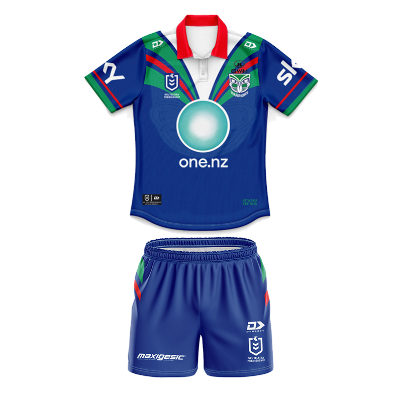 Kid's NRL New Zealand Warriors 2025 Home Polo Jersey+Shorts