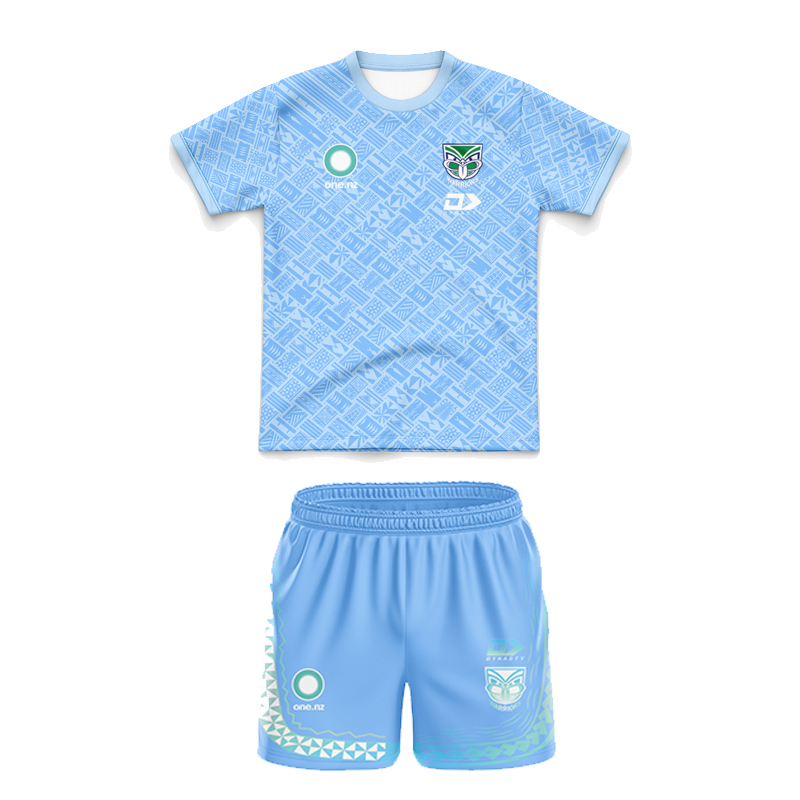 Kid's NRL New Zealand Warriors 2025 Dynasty Pasifika Blue Jersey+Shorts