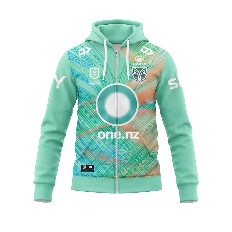 NRL New Zealand Warriors 2025 Dynasty Pasifika Green Zipper Hoodie