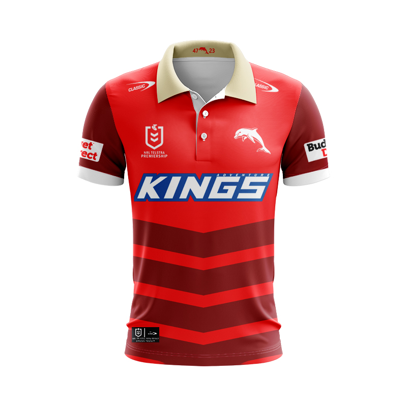 NRL Dolphins 2025 Red Training Polo Shirt