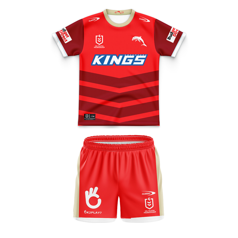 Kid's NRL Dolphins 2025 Home Jersey+Shorts